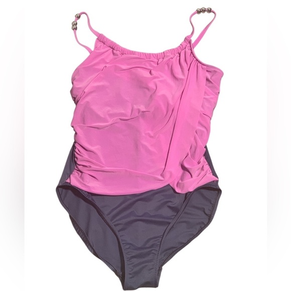 MagicSuit Women's Pink & Charcoal Two-Tone Ruched One-Piece Swimsuit Size 16 - Picture 1 of 6